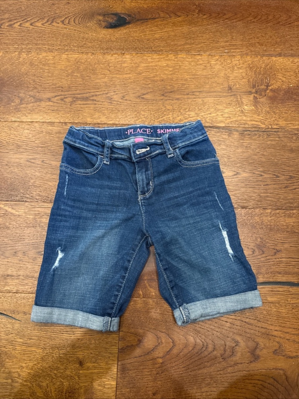 Children’s Place Girls' Skimmer Denim‎ Shorts - Dark Blue with Pink Logo